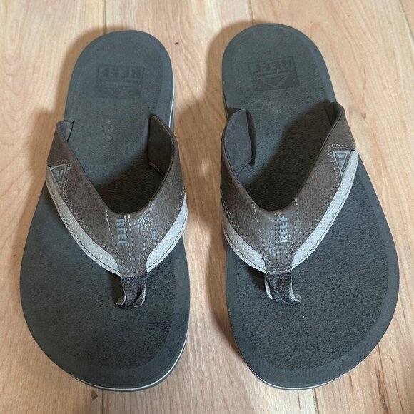 Reef Cushion Dawn Grey Leather Flip Flops EVA Rubber Outsole Sandals Size Mens 8 - Picture 6 of 14